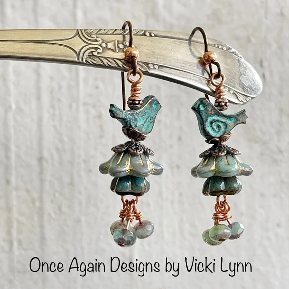 ARTISAN Earrings - “Bluebells and Berries” Dangles - Picture 1 of 7